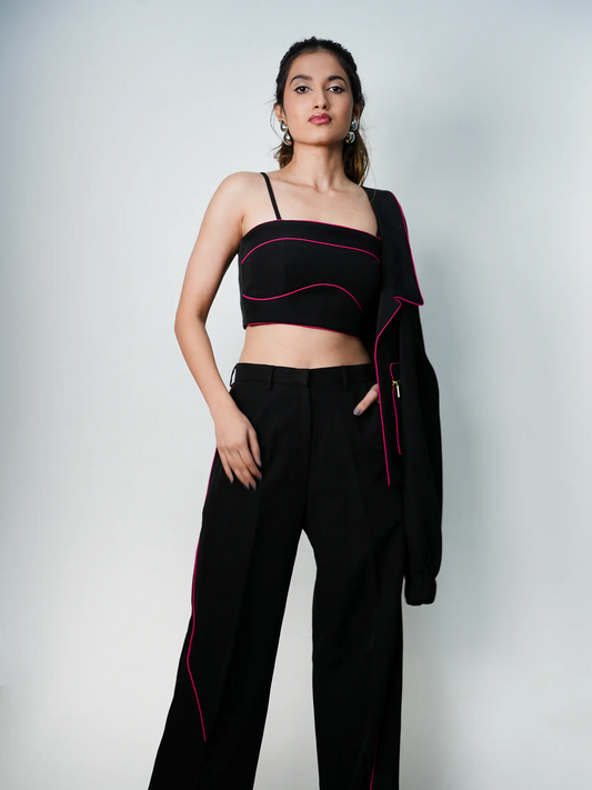 Black & Pink Tube Top with Piping image 1