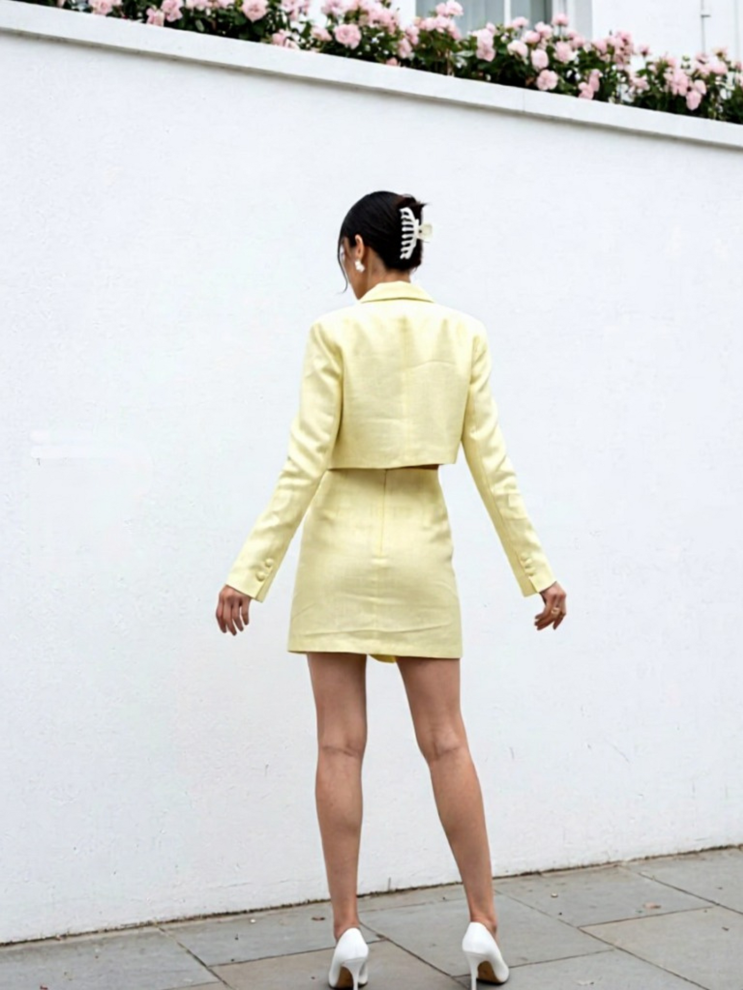 Butter Yellow Short Jacket & Mini Skirt Set