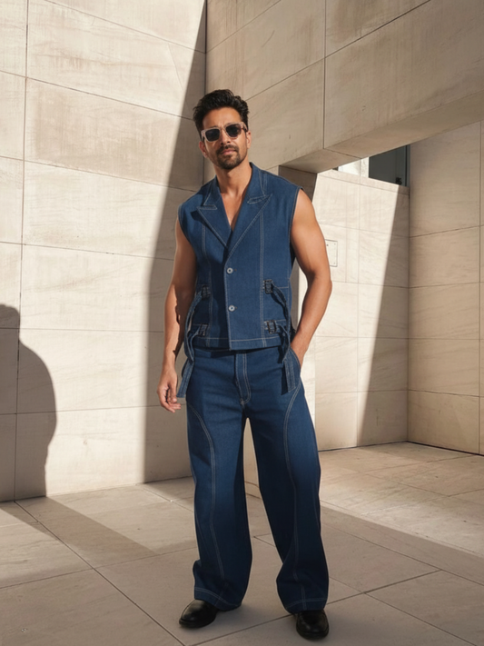 Harshvardhan's Statement Denim Waistcoat with Trouser