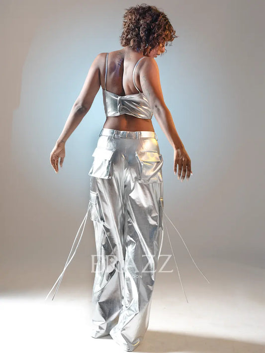Silver Metallic Cargo Pants image 1