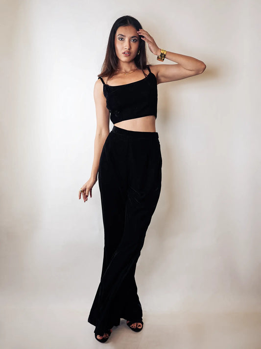 Black Velvet Bell Bottom Pants image 1