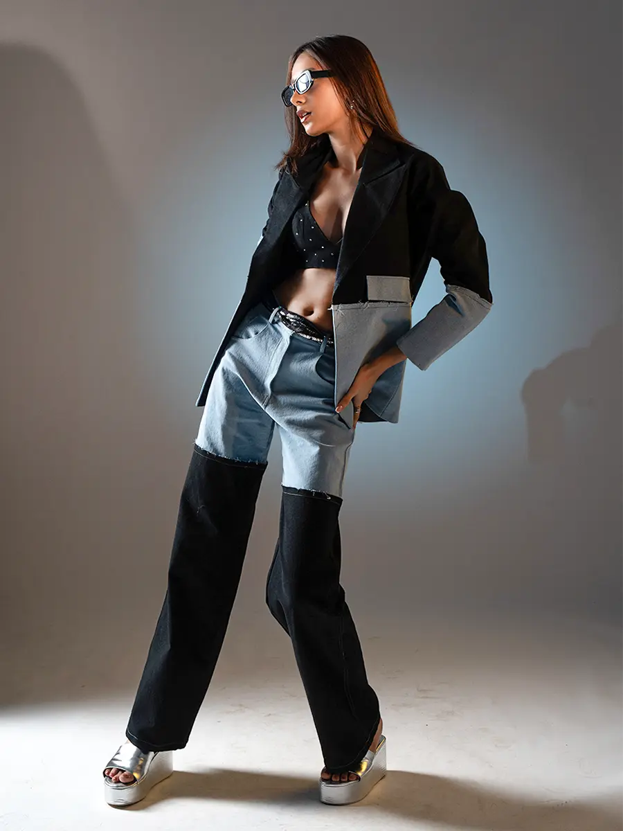 Straight Fit Denim with Color Blocking image 3