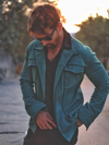 Green Denim Jacket with Black Piping Details image 2