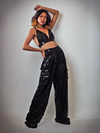 Black Sequin Crop & Bell Bottom Pants Co-ord Set image 2