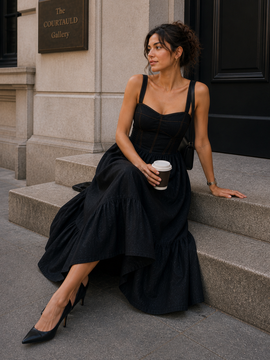 Midnight Muse Corset Midi Dress With Neck Band