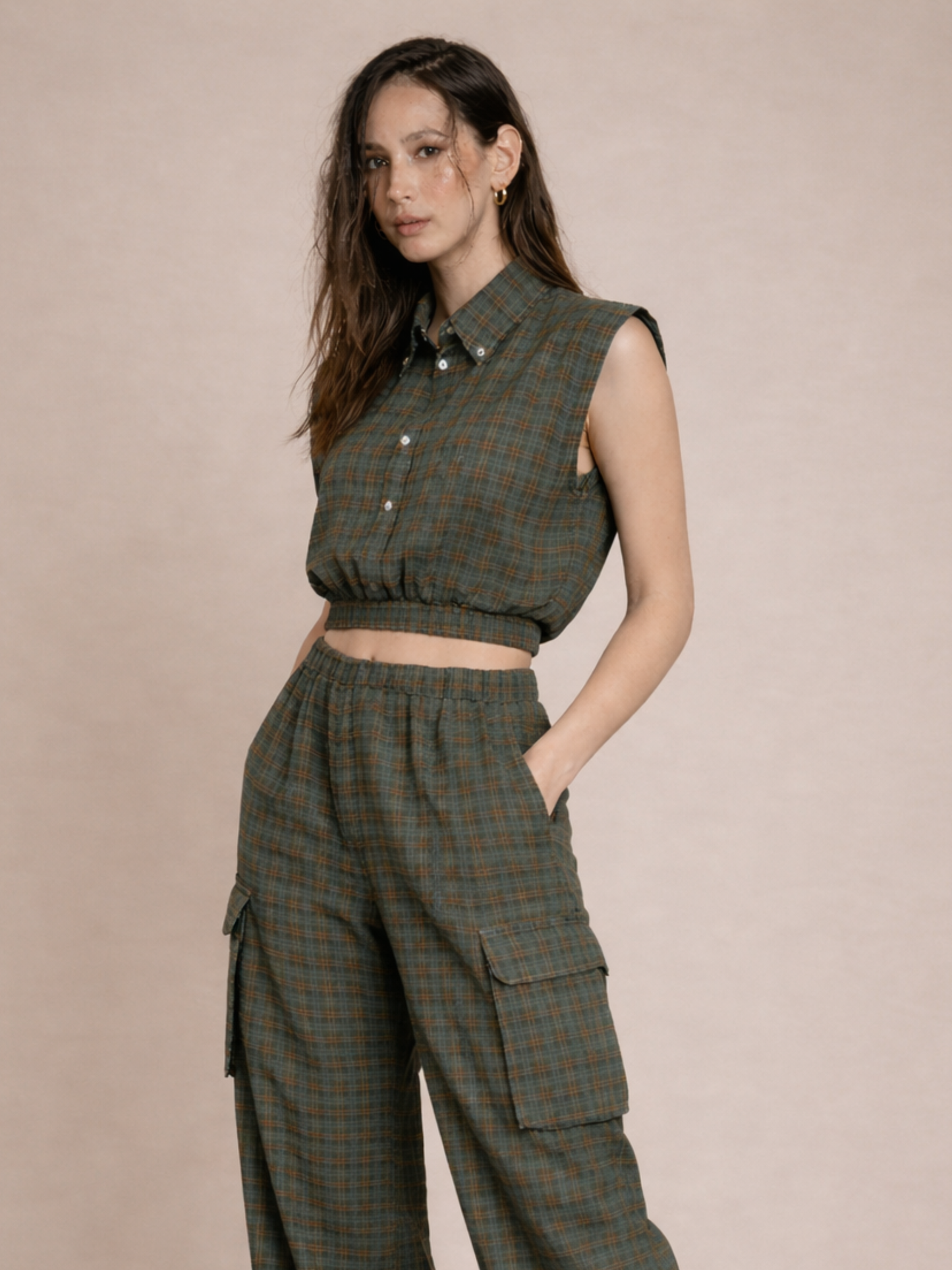 Sophie - Crop Vest Jacket and Baggy Pants