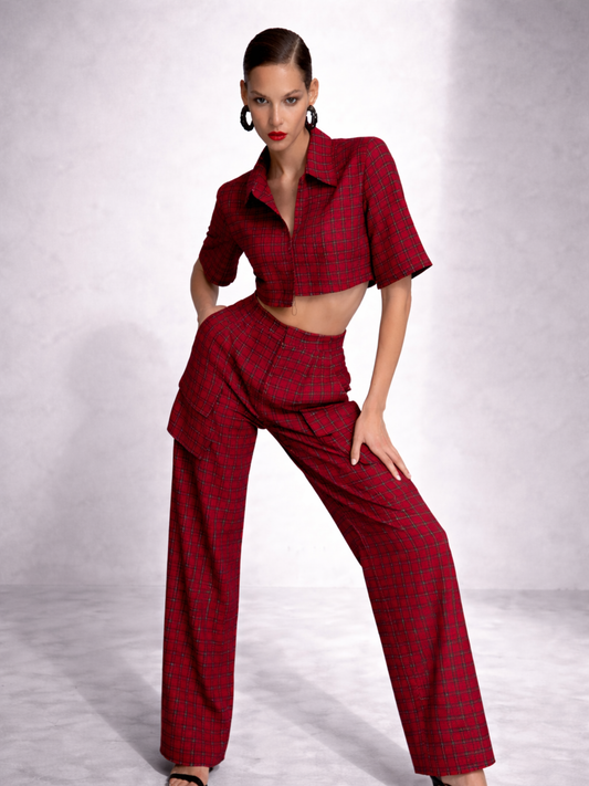 Abhigelle - Red Checks Crop and Pant set