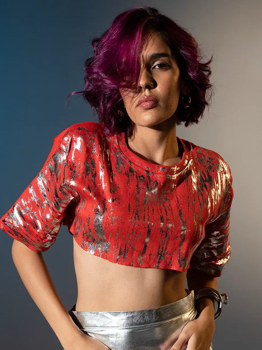 Red Metallic Crop Top image 1