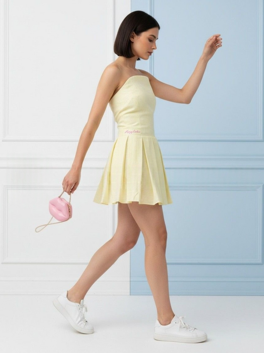 Butter Yellow Pleated Mini Dress
