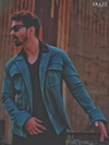 Green Denim Jacket with Black Piping Details image 4