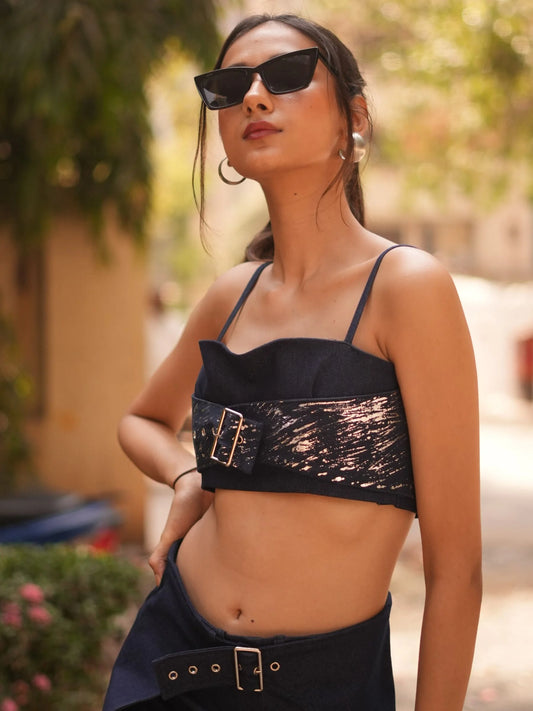 Denim Foiling crop & skirt coord set image 1