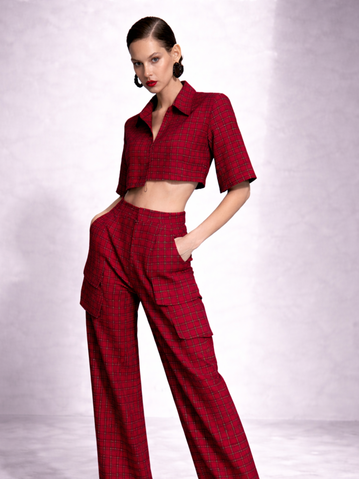 Abhigelle - Red Checks Crop and Pant set