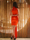 Chic Red Halter Mini Dress with Long Tail image 4