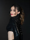 Black Sequin Crop Top & High Slit Skirt Set image 7