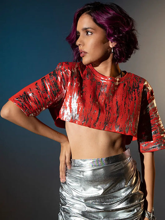 Red Metallic Crop Top image 0