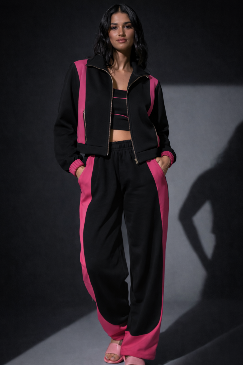 Black & Pink Jacket and Trouser coord set