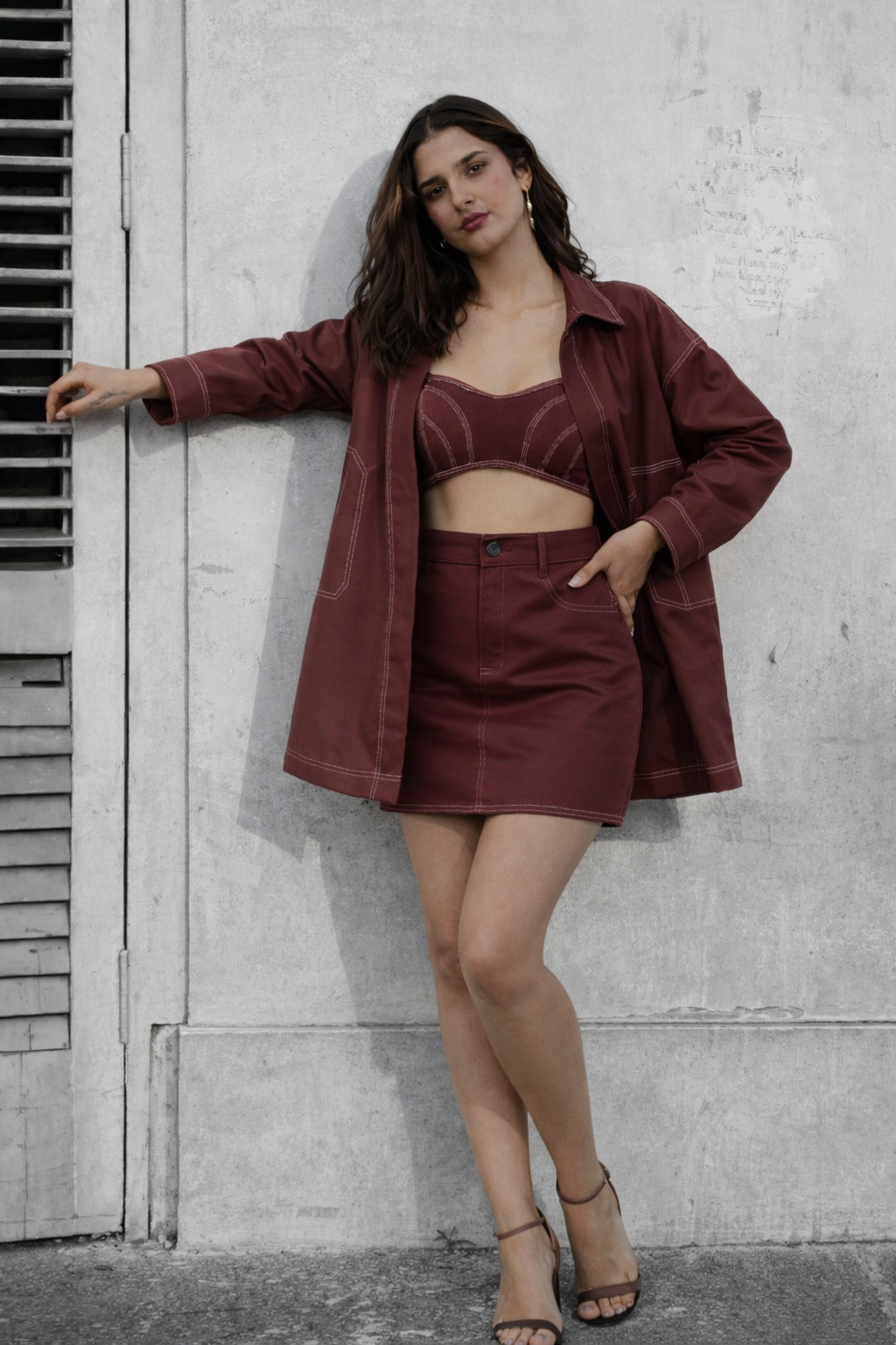 Red Denim 3psc coord set