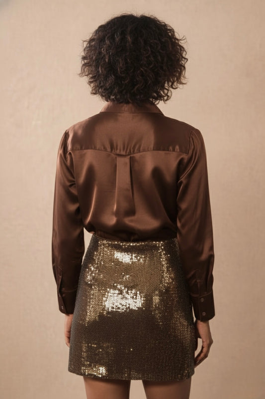 Satin Shirt with Golden Sequin Skirt