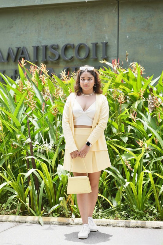 Butter Yellow Pleated Skirt & Shirt