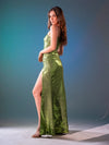 Green Sequin Cut-out Gown
