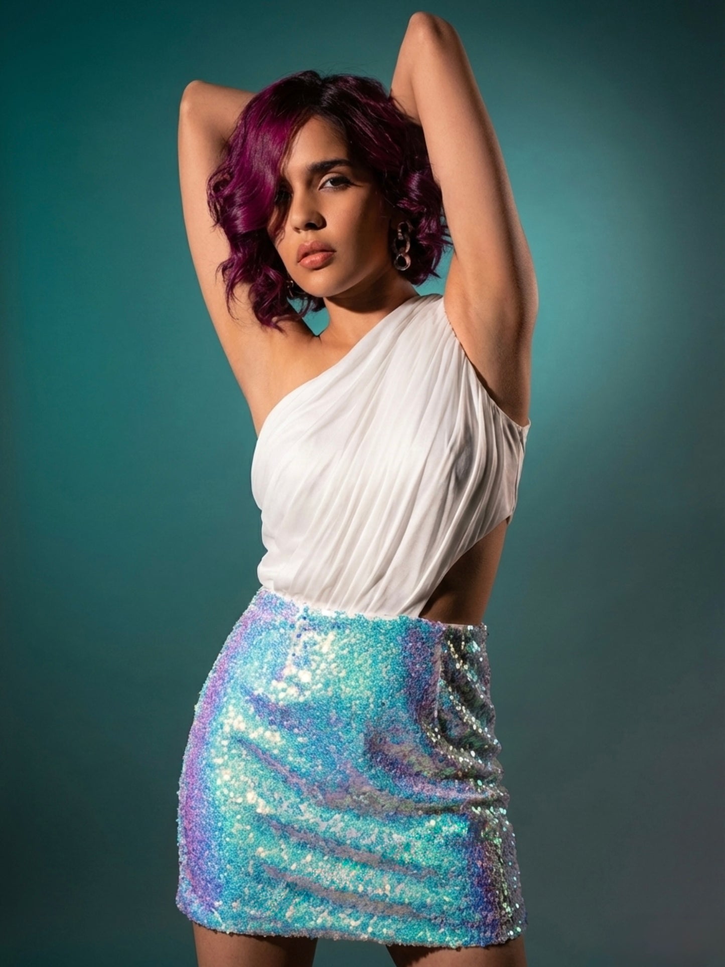 Asymmetric Crop Top with Sequin Skirt