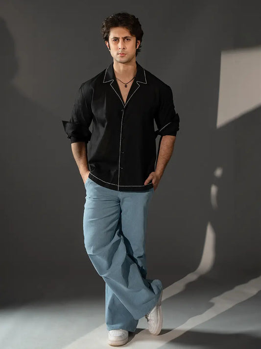 Black Shirt with Thread Detail image 1