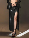 Black Sequin Crop Top & High Slit Skirt Set image 2