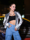 Blue Denim & Metallic Jacket Co-ord Set with Bralette image 2