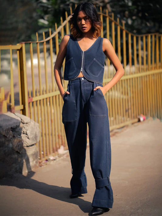 Versatile Denim Co-Ord Set with Convertible Top & Adjustable Jeans image 1
