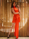 Chic Red Halter Mini Dress with Long Tail image 2