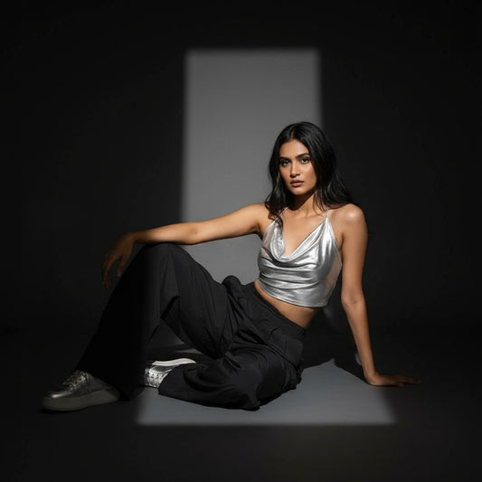 Cowl Metallic Top & Cargo Pants