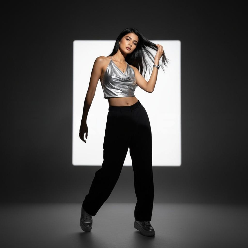 Cowl Metallic Top & Cargo Pants