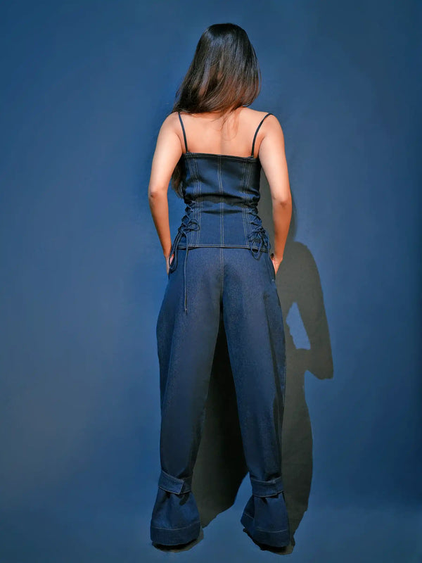 Denim Corset & Wide Leg Trousers Coord Set