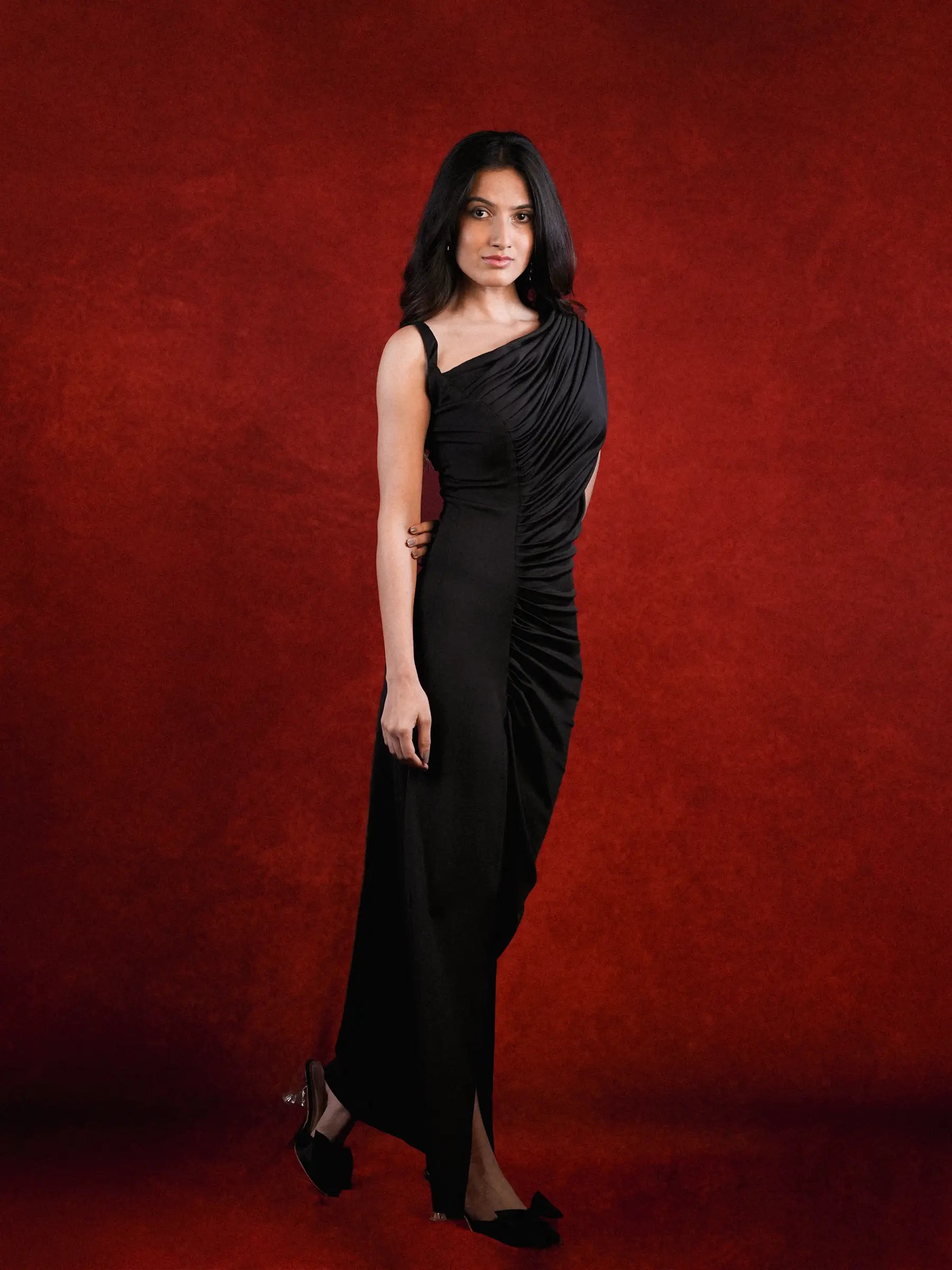 Timeless Black Draped Bodycon Gown image 12