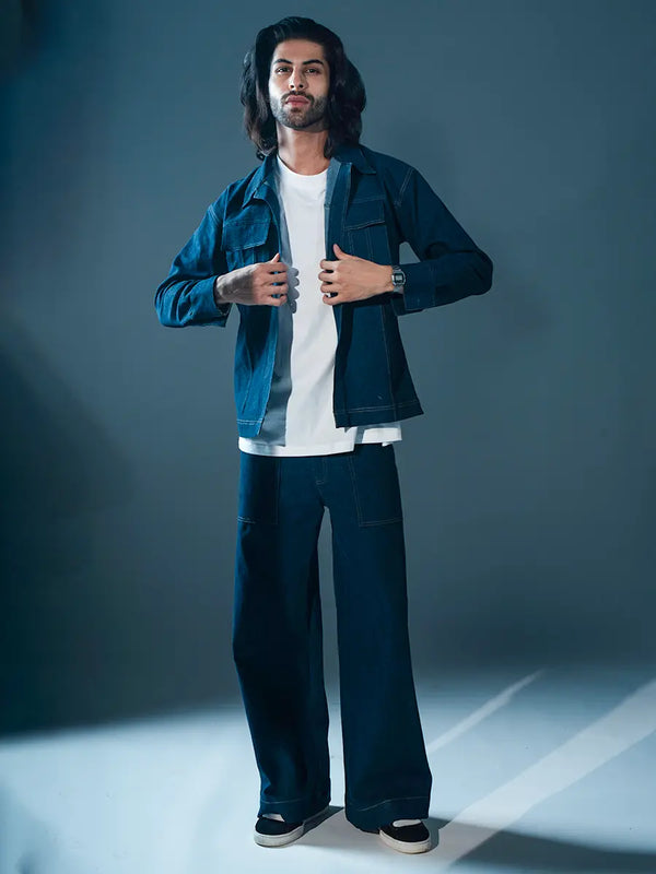 Loose Fit Denim Pants - Dark Blue