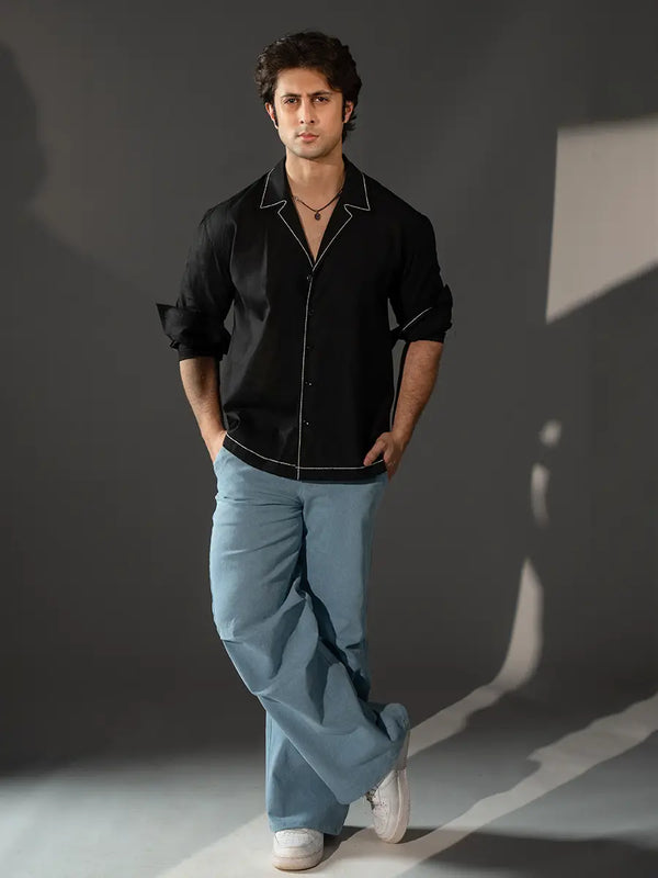 Loose Fit Denim Pants - Light Blue