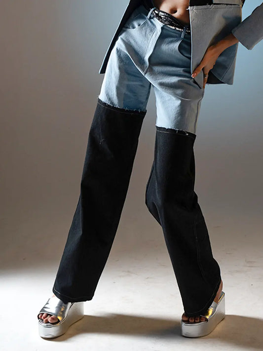 Straight Fit Denim with Color Blocking image 0