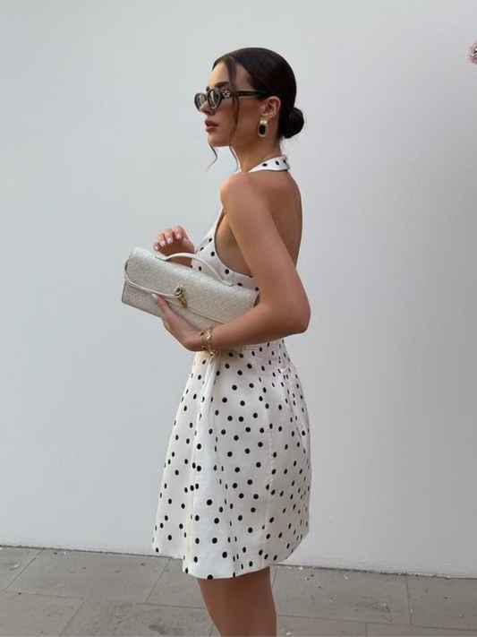 Polka Halterneck Corset Flared Dress