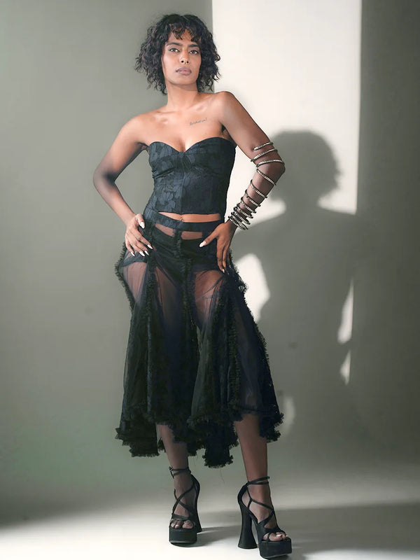 Black Lace Corset Top & Skirt