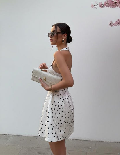 Polka Halterneck Corset Flared Dress