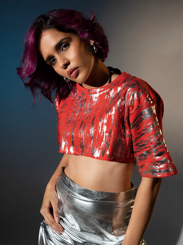 Red Metallic Crop Top