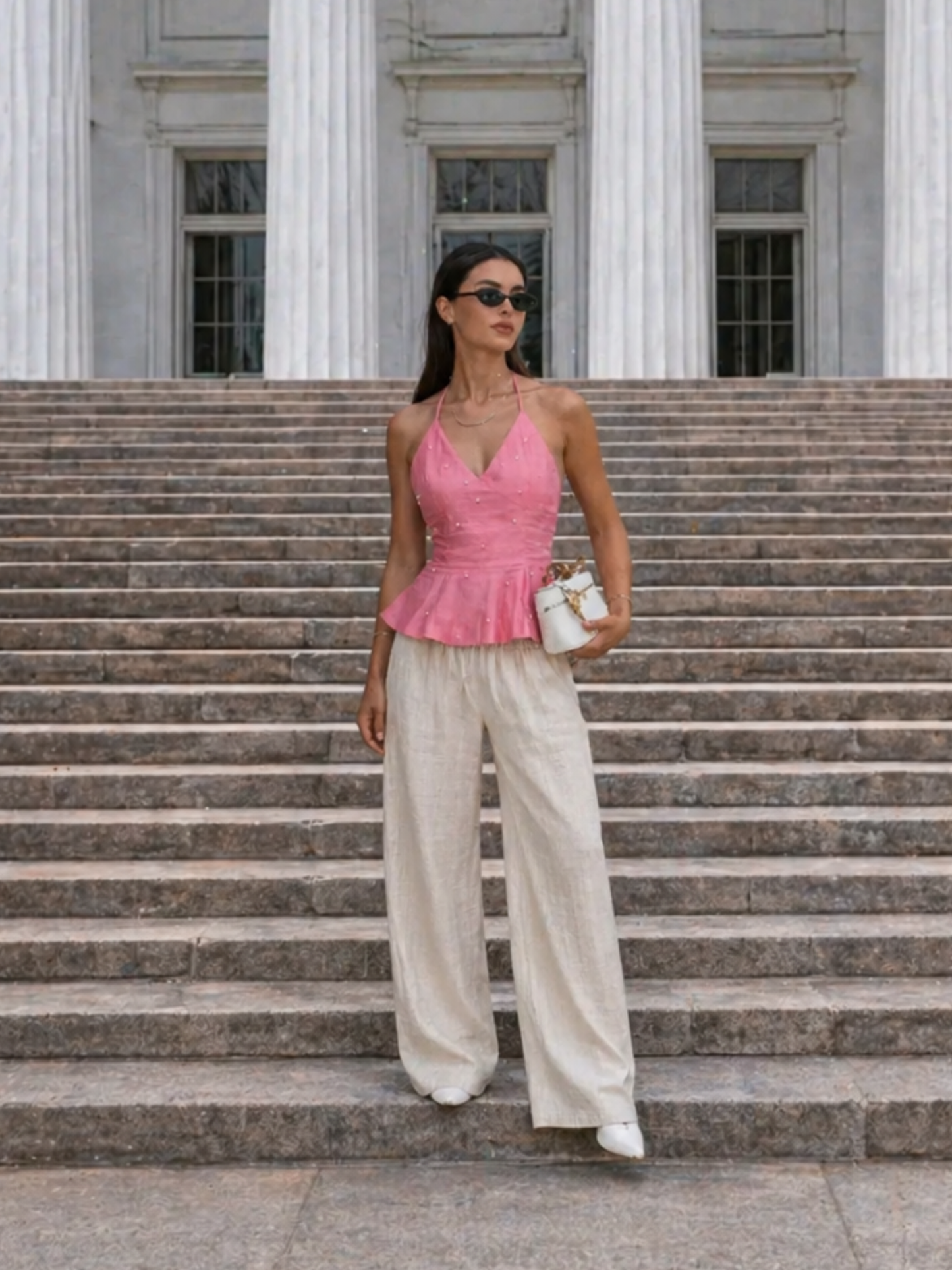 Pearl Top With Linen Trouser
