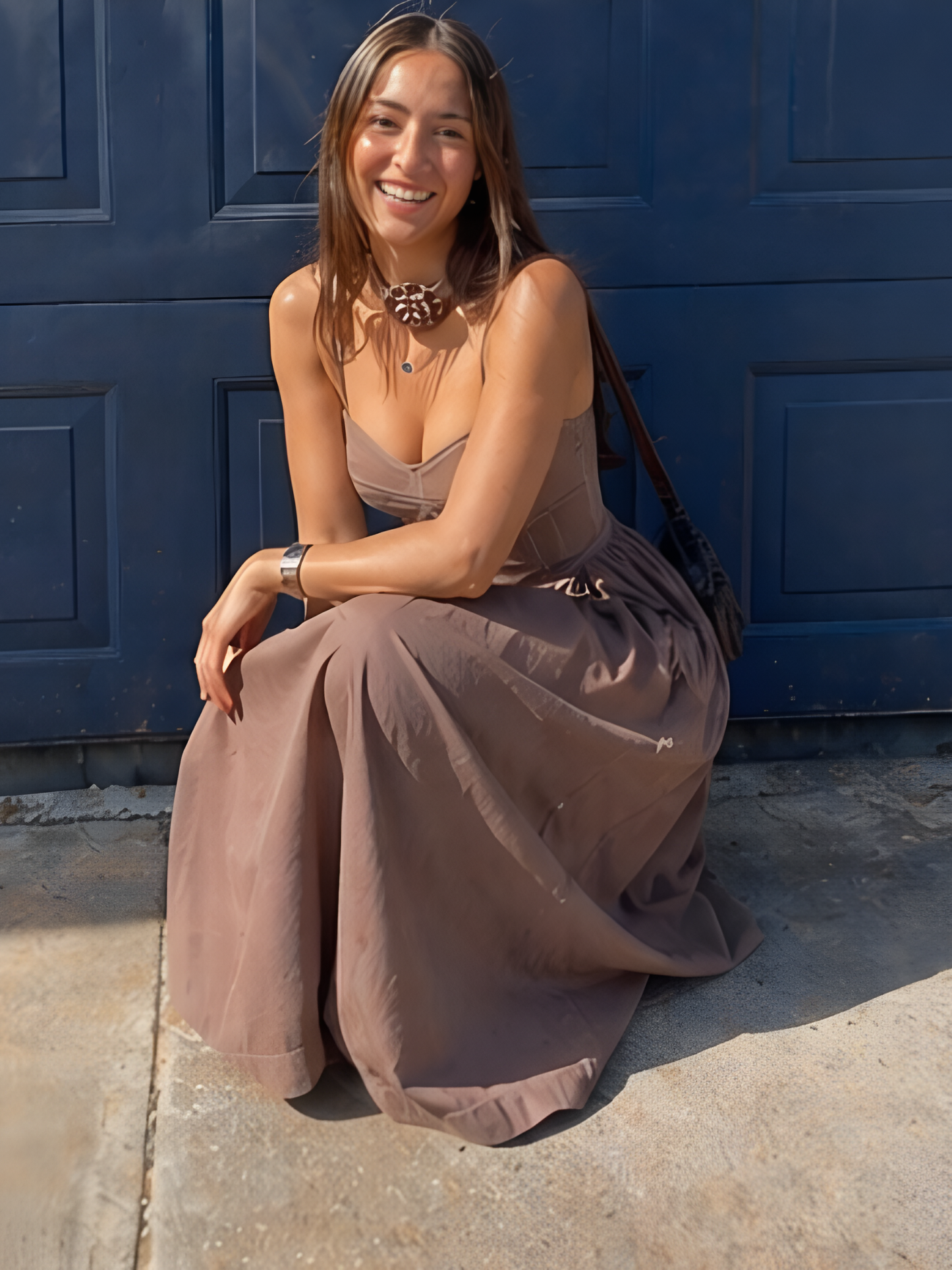 Flared Linen Dress With Matching Hand/Neck Band