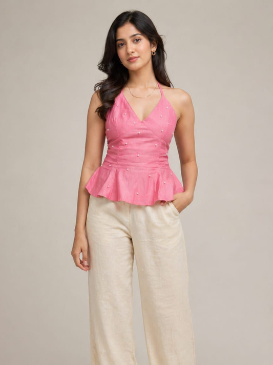 Pearl Top With Linen Trouser