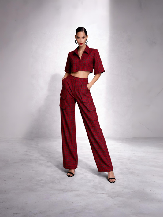Abhigelle - Red Checks Crop and Pant set
