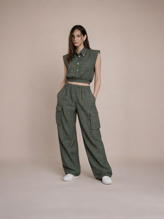Sophie - Crop Vest Jacket and Baggy Pants