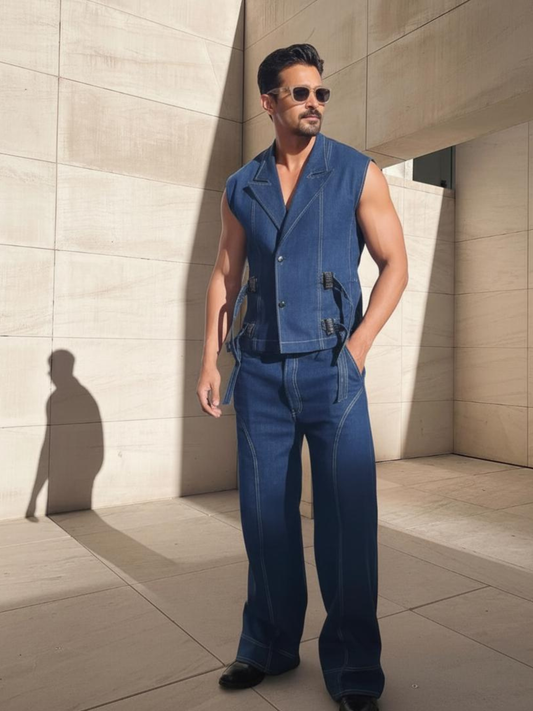 Harshvardhan's Statement Denim Waistcoat with Trouser
