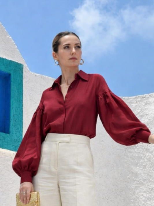 Summer linen Shirt - Maroon