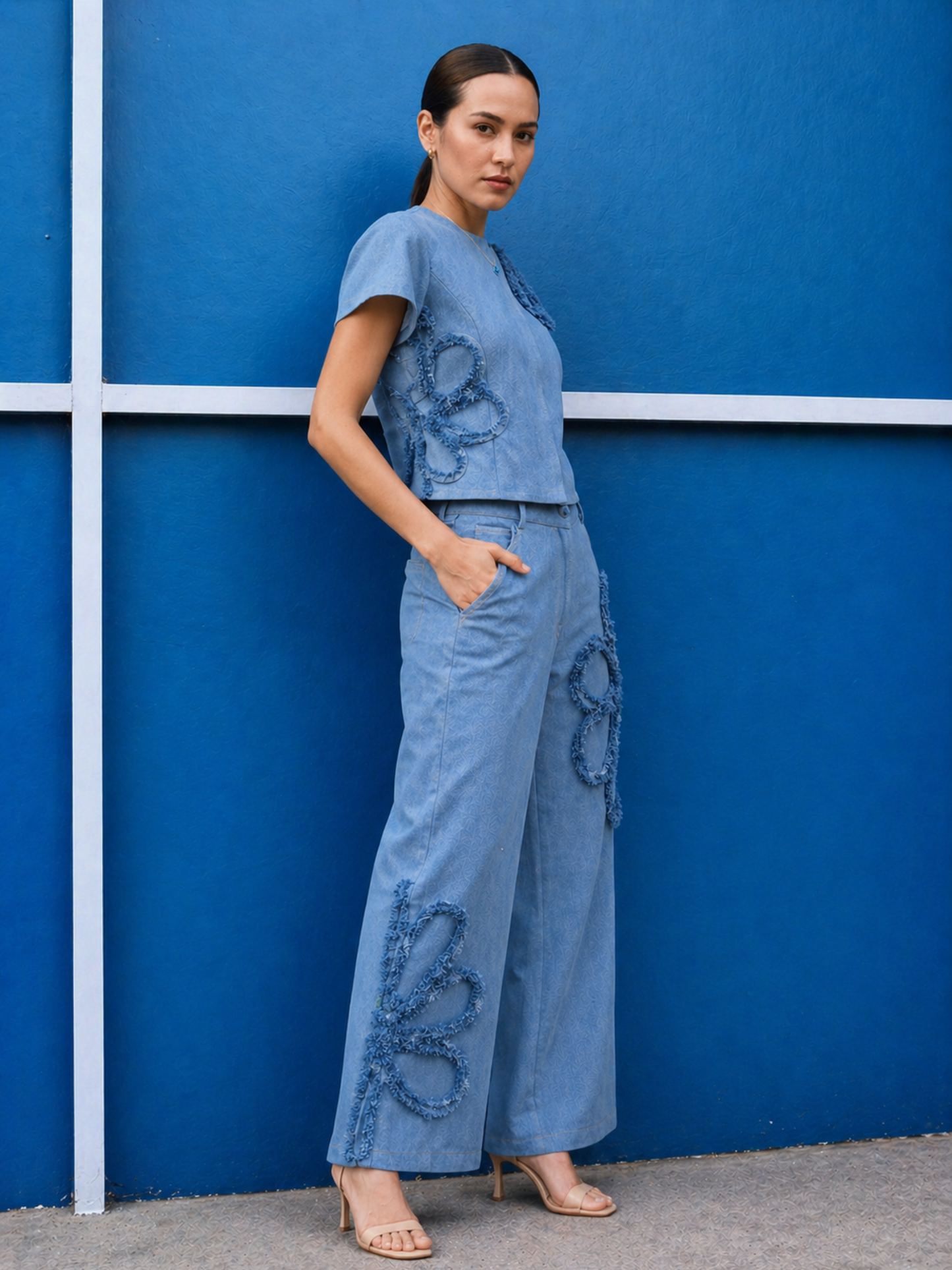 Flower Rugged Loose Top With Pants