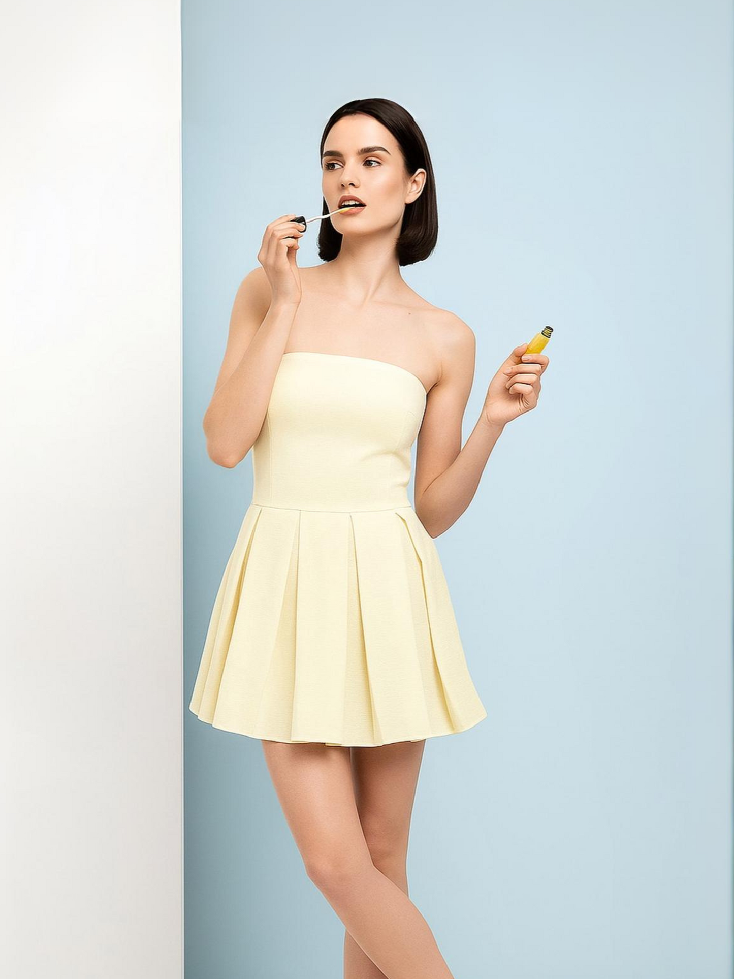 Butter Yellow Pleated Mini Dress